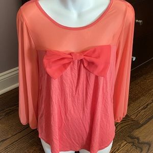 NWOT Sheer Sweetheart Neck & Sleeve Bow Shirt, XL